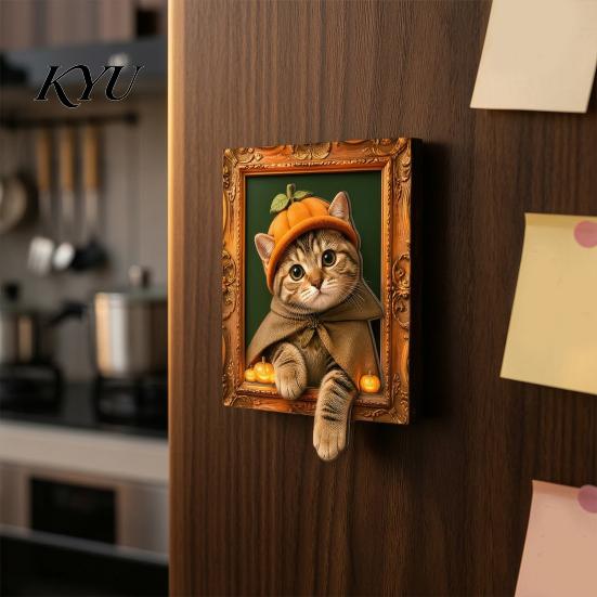 Товары для вечеринки на Хэллоуин, Магнит на холодильник с рамкой в виде кошки, Ретро деревянный животный тематический декор для холодильника, Аксессуары для декора кухни, Подарочные магниты