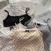 Women Summer Sweet Polka Dot Lace Edge Tank Tops Bow New Inner Layer Bottom Shirt With Bra Pad Slim Backless Sexy Basic Crop Top