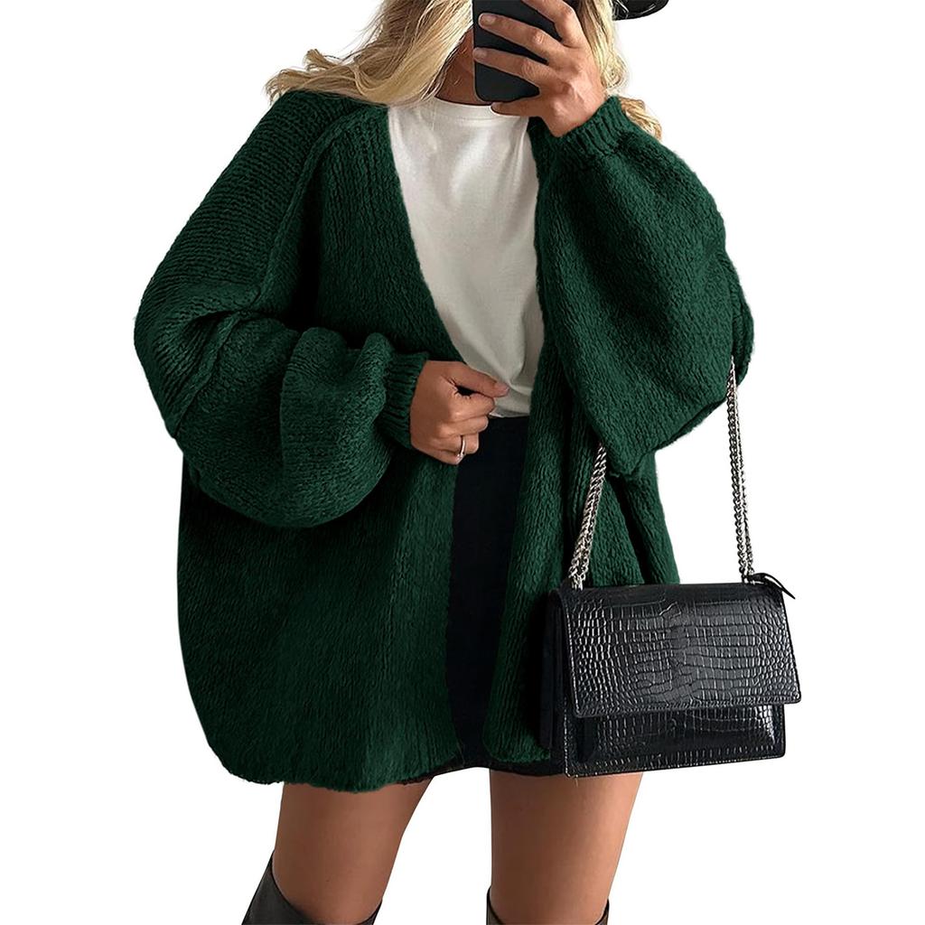 Women's Fashion Solid Color Coats Long Sleeved Knitted Casual Cardigan Sweater Jacket