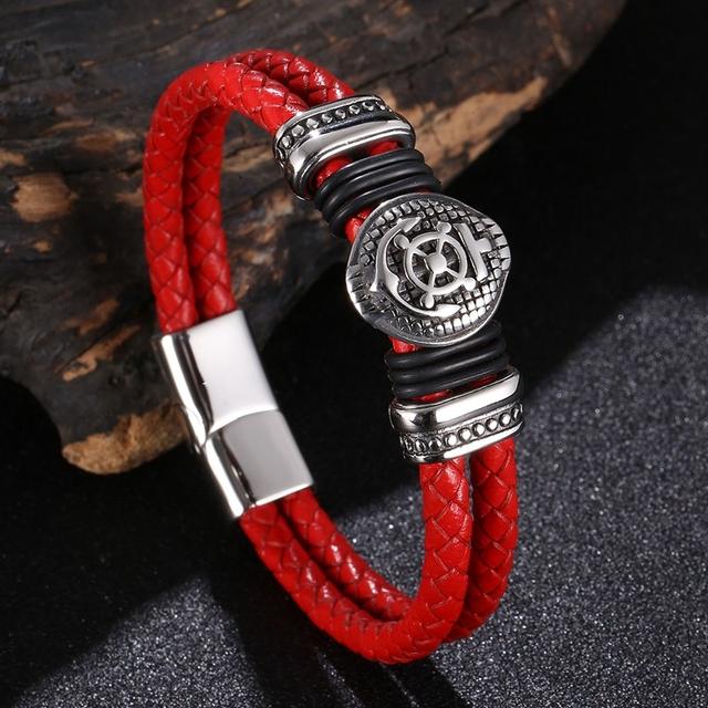 Genuine Leather Bracelet For Men Punk Braided Rope Steel Magnetic Button Male Bracelet Jewelry Birthday Gift Bb1337