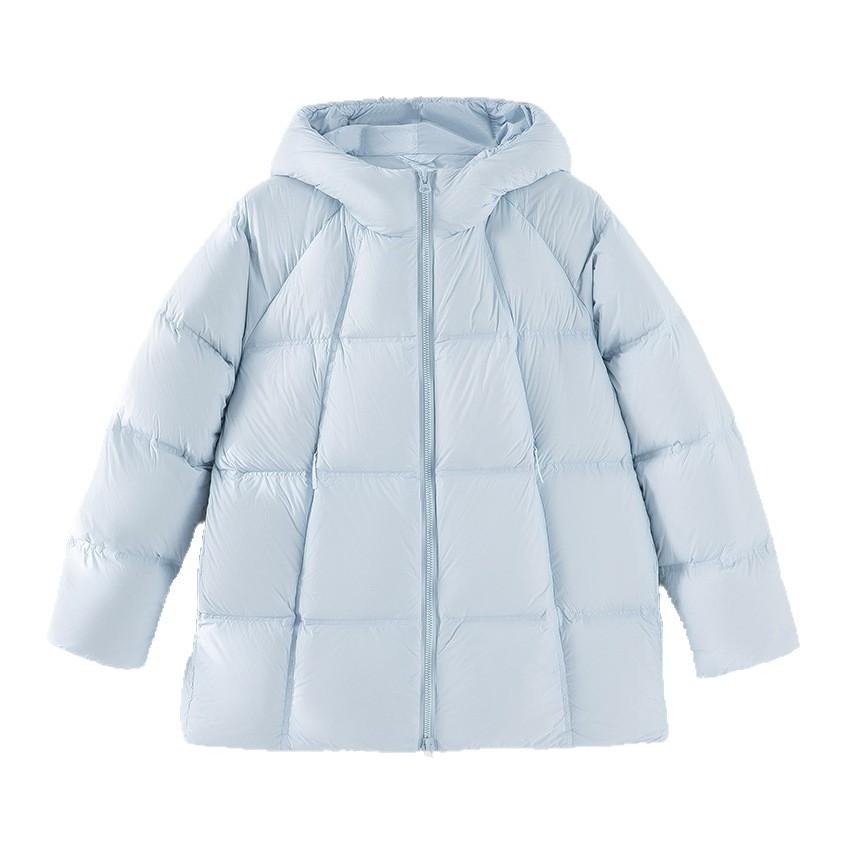 Thirsty Puffs Light Duck Down Jacket Women's Medium and Long High-end Hooded Loose Warm Jacket Winter New