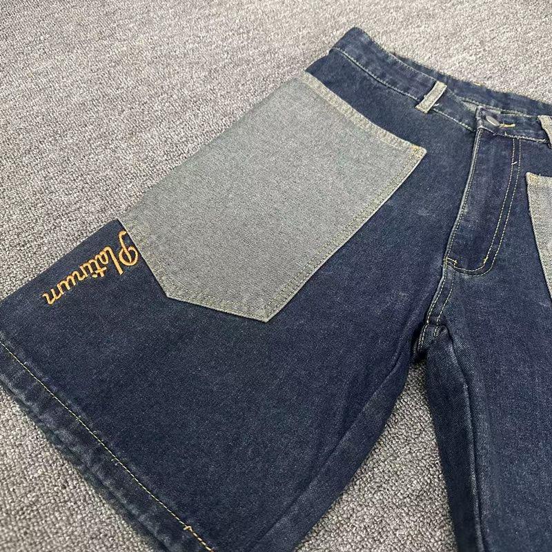 Мужские джинсовые шорты RogueWave Y2K Харадзюку Хип-хоп Мультяшная вышивка Синие Мешковатые Джинсовые Повседневные Шорты до колена