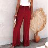 Женские однотонные свободные длинные широкие брюки с высокой талией, эластичные повседневные брюки с отделкой на пуговицах