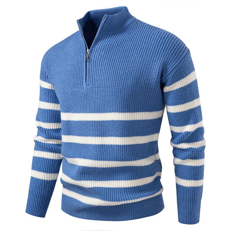 Men S Half Zip Stand Collar Knitted Sweater Long Sleeve Thick Autumn Winter