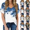 Women's Summer Fashion Casual Print V Neck Short Sleeve Top Blouse
