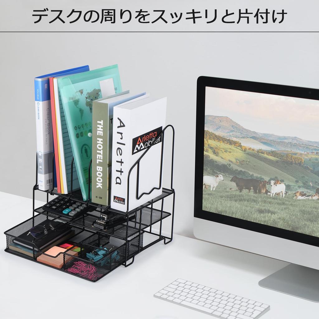 ZCZN Настольная сетчатая стойка для хранения с выдвижным столом Двойное настольное хранение Сетчатые органайзеры Ящики, Органайзер, Лоток, Стойка, Тип, (черный)
