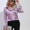 Women's Spring Autumn Top Solid Long Sleeve Lapel Blouse Loose Casual Ladies Office Satin Shirts