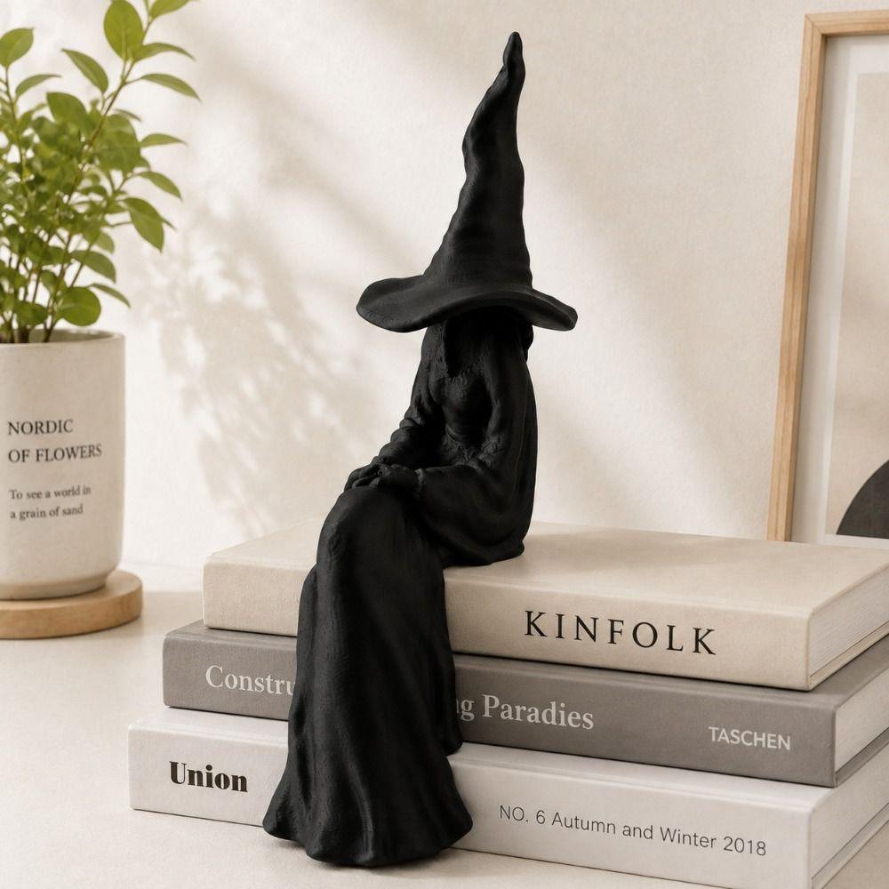 Black Sitting Witch Statue Retro Spooky Bookshelf Ornament Home Decoration