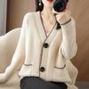 Осень Зима Корейская Мода V-образный вырез Свободный Вязаный Свитер Куртка Женский Кардиган Карманы Повседневные Офисные Пальто Длинный Рукав Однотонный Простая Одежда