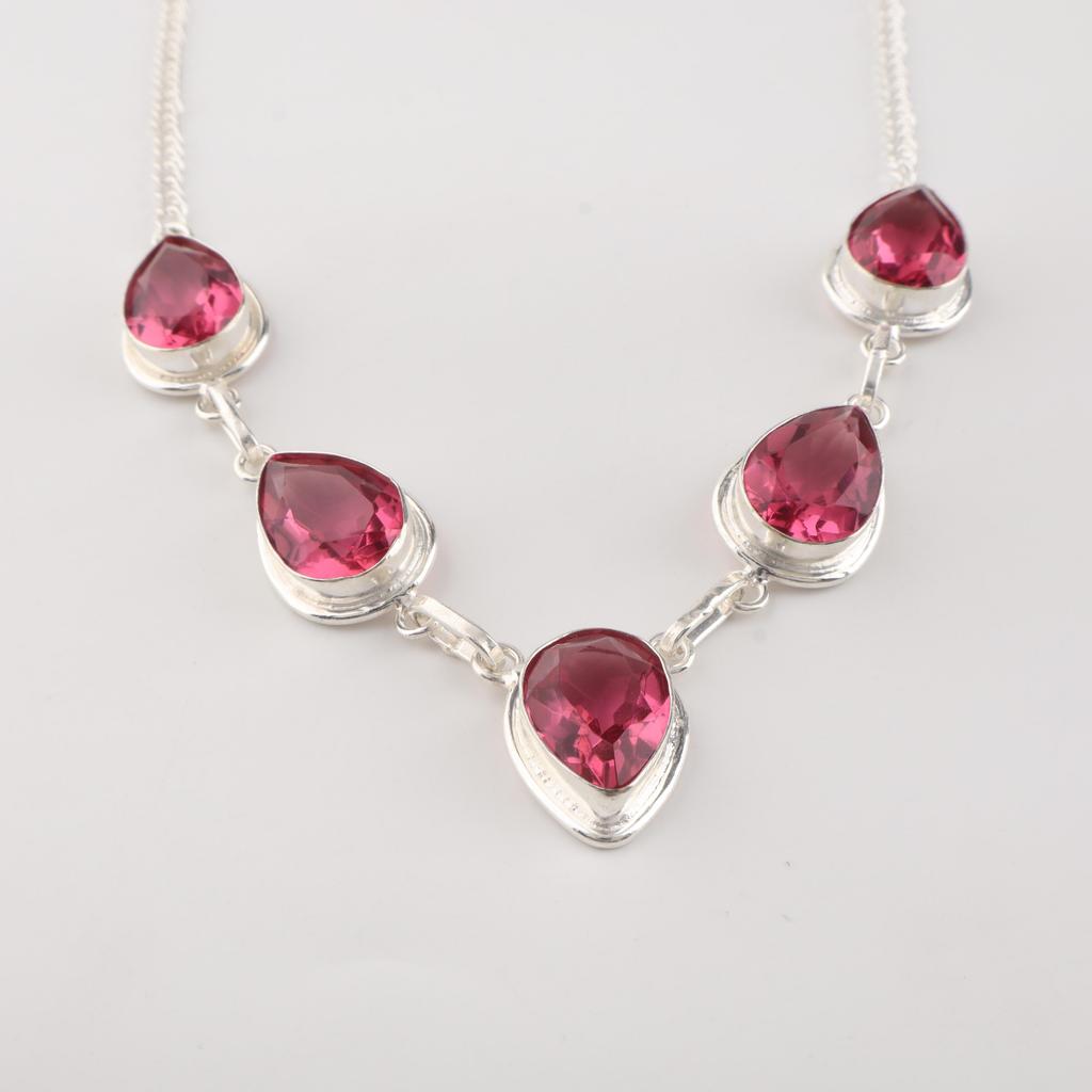 Ожерелье из серебра 925 пробы с розовым турмалином, ручная работа для женщин, подарок на день рождения RN-1-5