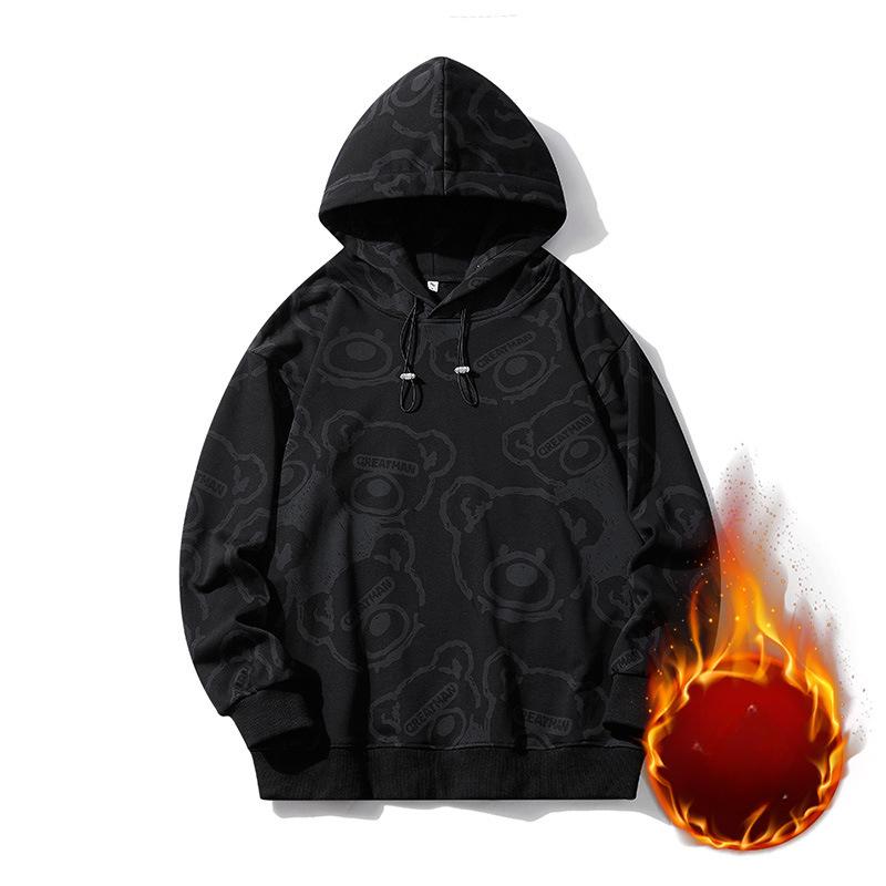 Осенне-зимняя модная брендовая повседневная, универсальная, удобная и модная бархатная толстовка с капюшоном и принтом медведя для пар