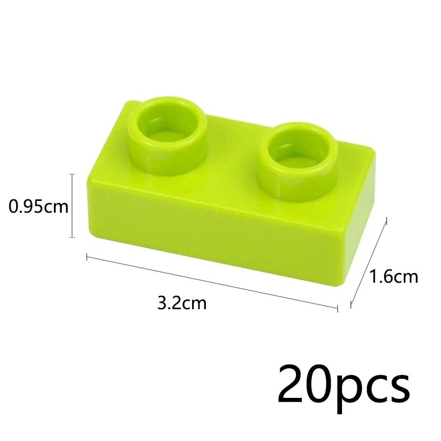 Большой размер, тонкий строительный блок 1x2 точки, 20 шт., аксессуары для сборки, 1*2 кирпича, сделай сам, игрушки для креативного города, совместимые с большими Duploes
