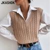 JKASHDK Женские модные повседневные однотонные свитера с v-образным вырезом без рукавов на осень и зиму
