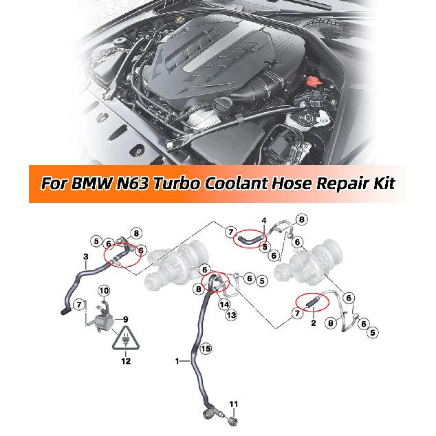 Upgrade Turbo Coolant Line Repair Hose Kit For BMW N63 X5 X6 50iX 550i 650i 750i