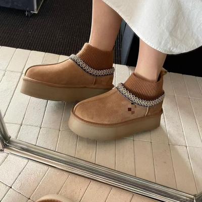 Этнические угги из овчины Хэнань - Толстая подошва, Теплые, Универсальные ботильоны