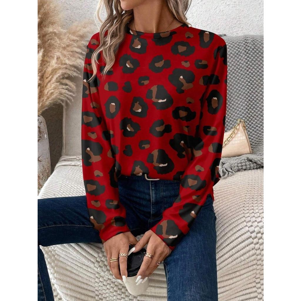 Женские толстовки с круглым вырезом, 3D-принтом с леопардовым узором, модные повседневные с длинным рукавом