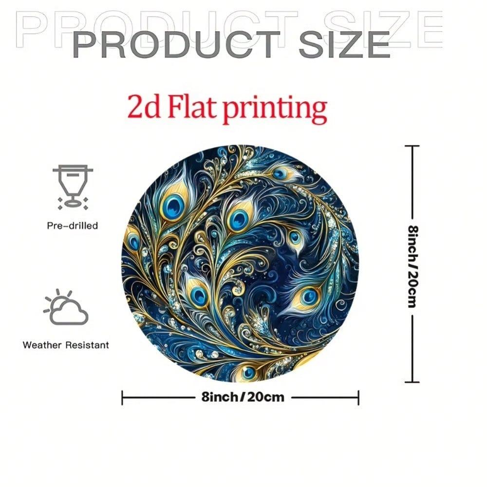 Синее перо павлина Металлическое настенное искусство Винтажный декор для дома и сада Рождественский подарок