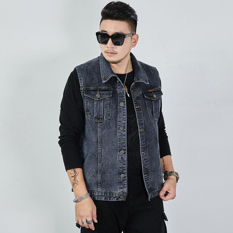Spring and Autumn Large Denim Vest Men's Loose Plus Fat Single Breasted Tank Top Casual Sleeveless Jacket Fashion Men's Wear