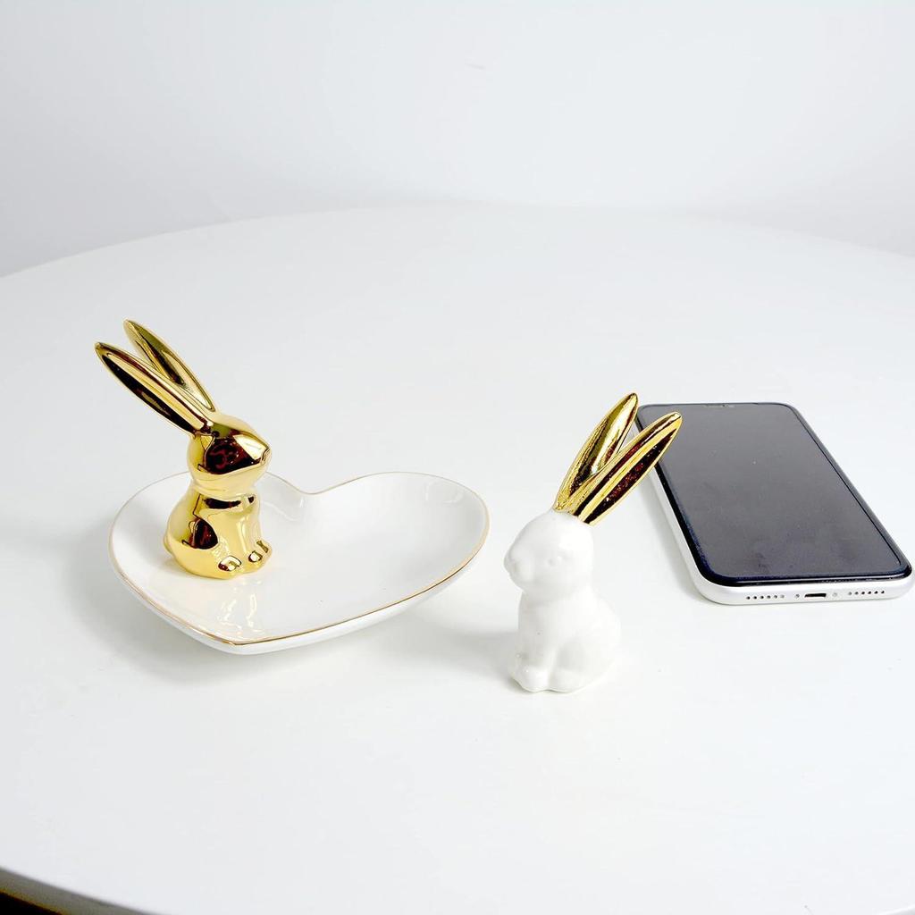 Декор для дома Статуэтки кроликов, 1 пара, Маленькие декоративные акценты для полок, гостиной и спальни, Золотой и белый (2 шт. Милый кролик)