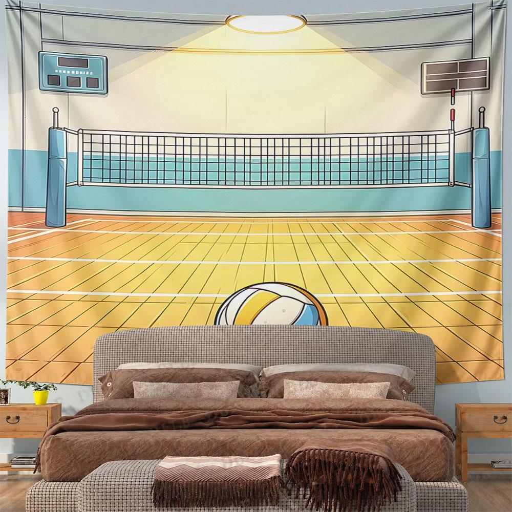 Volleyball Court Illustration Pattern Wall Hanging Tapestry Decorative Tapestry Home Decor for Bedroom and Living Room
