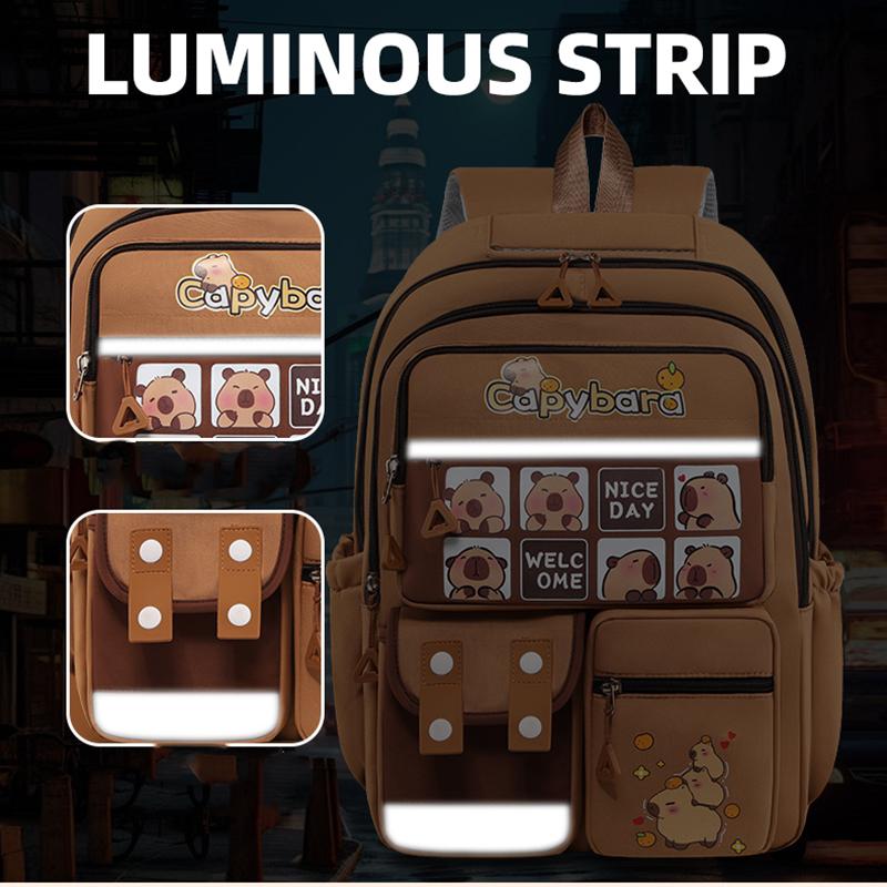 Капибара Девочки Милые Мультяшные Рюкзаки для Школы 1-6 Класс Большой Вместимости Легкие Защита Спины Милые Детские Рюкзаки