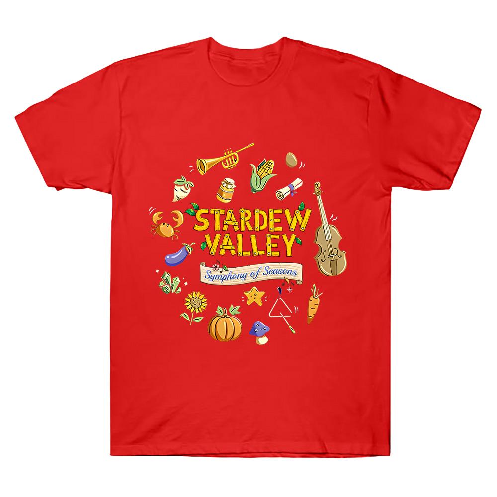 Футболка с туром «Симфония времен года» Футболка Stardew Valley Любителю игр Хлопок Короткий рукав Футболка Женская Мужская Хлопковая одежда Удобный топ