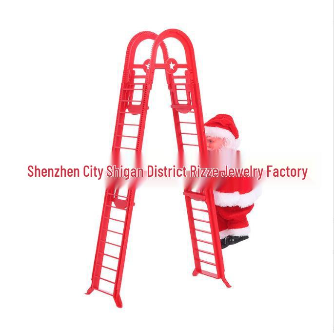 Santa Claus Climbing Chimney Electric Toy with Beads and Shaking Boot, Single/Double Ladder.
