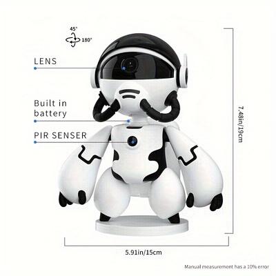 Домашняя камера видеонаблюдения WiFi с высоким разрешением, разработанная в стиле космического робота, — инфракрасный датчик движения, двусторонняя аудиосвязь, длительное время работы от батареи, удаленный просмотр и сигнализация