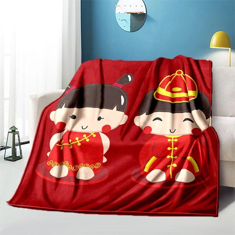 Китайское свадебное плюшевое покрывало с героями мультфильмов, тонкие одеяла для пикника, современное фланелевое одеяло Gedruckt Bettdecke Geschenk