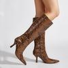 Fashion 2025 Autumn Winter Snake Pattern Patent Leather Women Knee-high Boots Elegant Pointed Toe High Heels Fashion Party Boots Shoes