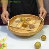 Поднос для сервировки ужина, Поднос для завтрака, Хлебная тарелка, Тарелка для еды, Плетеный вручную ротанговый поднос для хранения, Круглой формы, Корзина из лозы для фруктов, торта, с ручкой