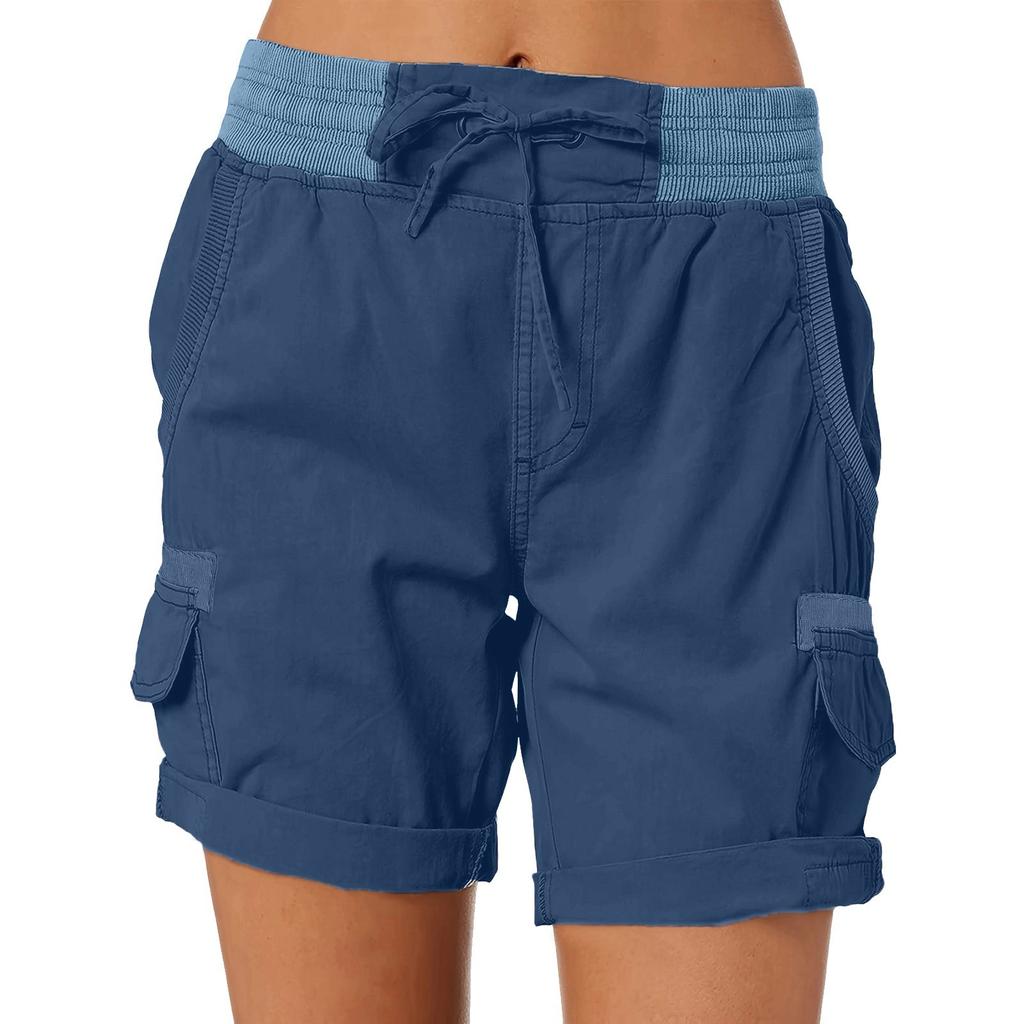 Women's Solid Color Fashionable Pocket Drawstring Casual Workwear Pants Loose Elastic Waist Shorts