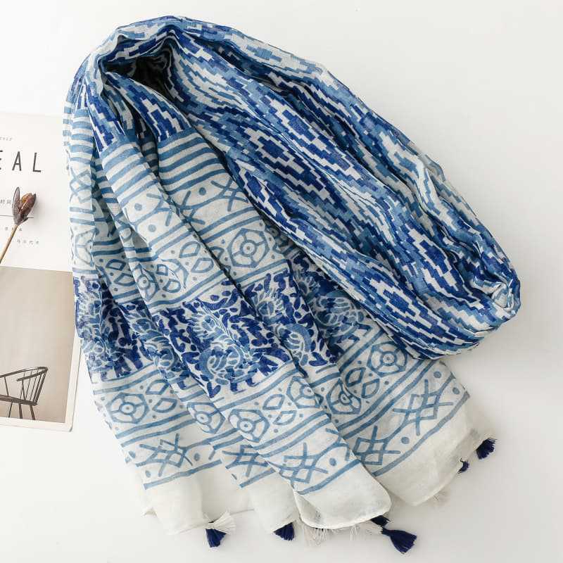 Spring/summer Bohemian Style Artistic Scarf with Fringe Decoration and Large Mesh Fabric