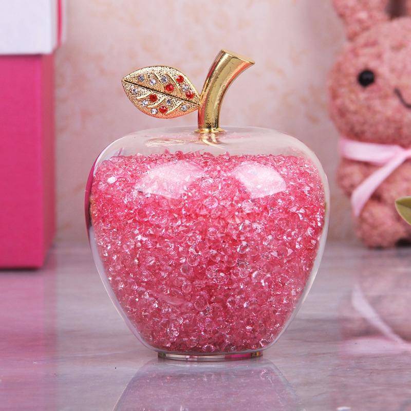 1PC Amazing Love Gifts Hollow Glass Apple Full Fill with Color Crystal Rhinestone Figurines Home Decoration Accessories