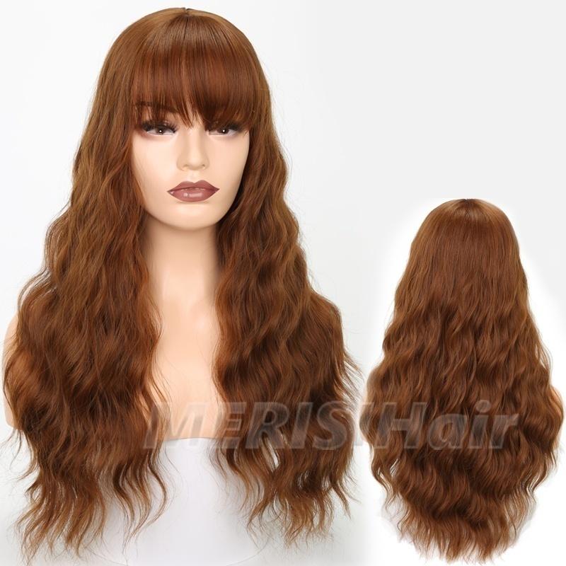 LISI HAIR Ladies Fashion Long Wavy Hair Wig with Bangs Black Brown Blonde Synthetic Fiber Wig with Bangs Party Daily Wear