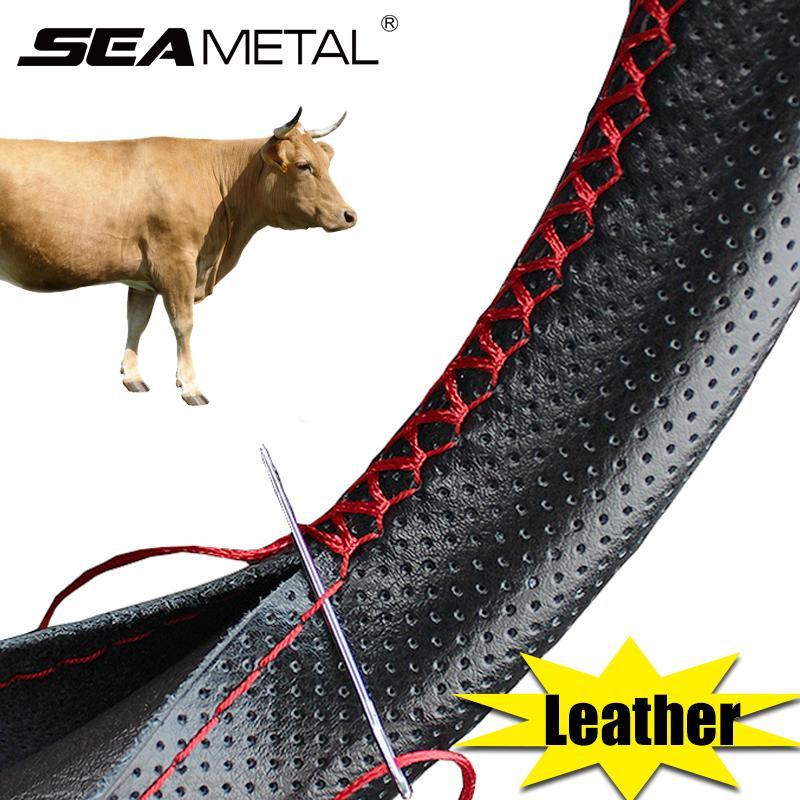 38 см верхний чехол на руль из натуральной кожи, дышащий дизайн/автомобильный чехол с оплеткой на руль, подходит для автомобиля