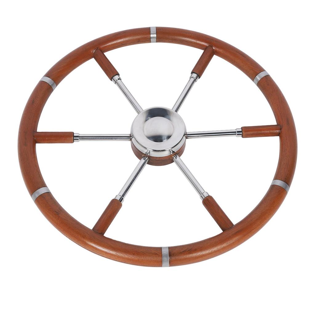 Teak Wood Handle Boat Steering Wheel 6 Spoke 304 Stainless Steel Center Frame Replacement Yachts Steering Wheel for 5