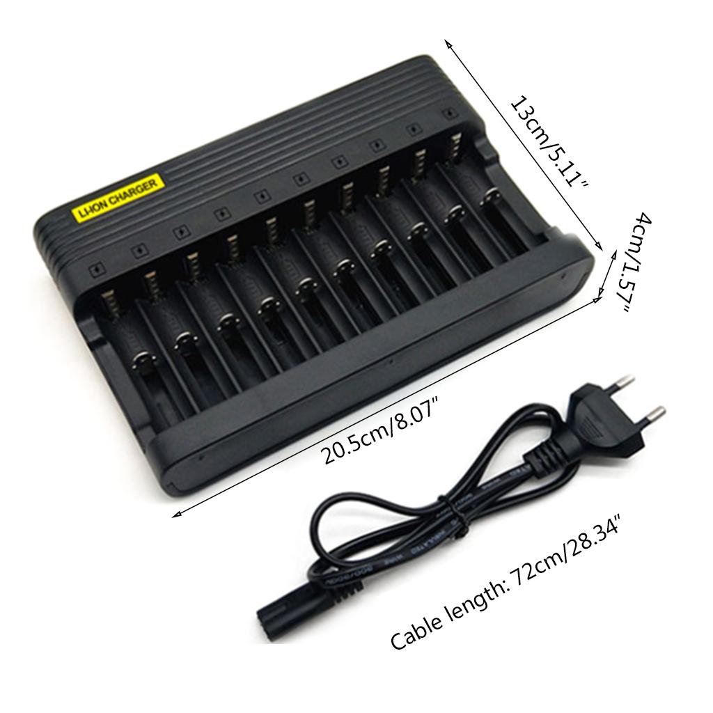Зарядное устройство для Li-ion аккумуляторов 14500 16340 18650, 10 слотов, 3.7/4.2V, EU US