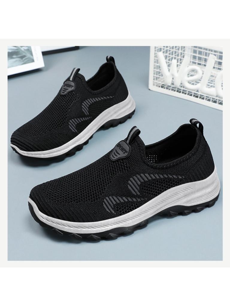 Мужские весенние кроссовки для ходьбы Flyknit на толстой подошве, удобные повседневные сетчатые слипоны, легкая обувь для повседневного ношения весь день