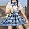 Комплект летней школьной формы JK «Парящая луна»: Аутентичная клетчатая юбка и топ с коротким рукавом, академический стиль для начальной школы
