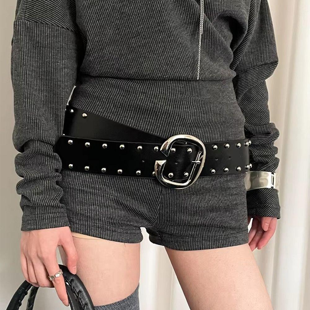 Gothic Rivet Waist Belt Designer Dress Jeans Belt Heavy-Duty Wide Women's Belt Streetwear