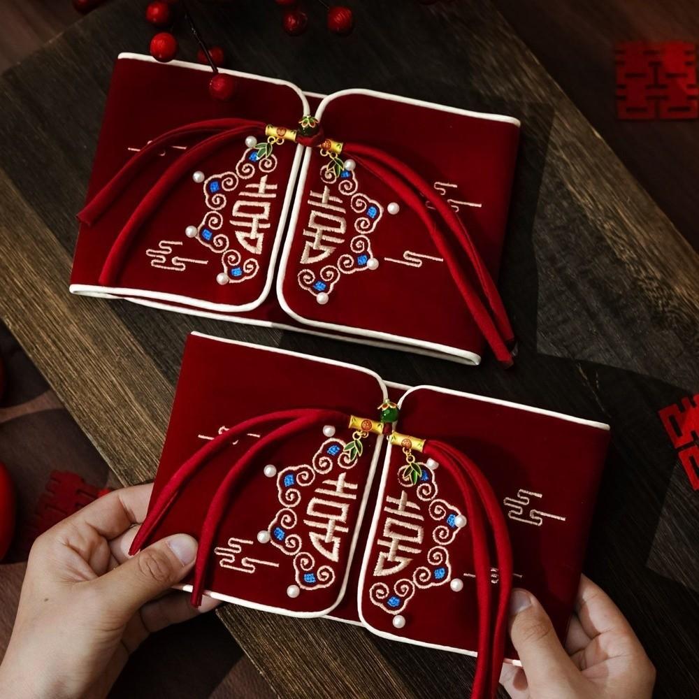 Дизайн вышивки Красный конверт Ручная работа Наилучшие пожелания Денежный конверт Бархатная ткань с кисточкой HongBao Свадебное торжество