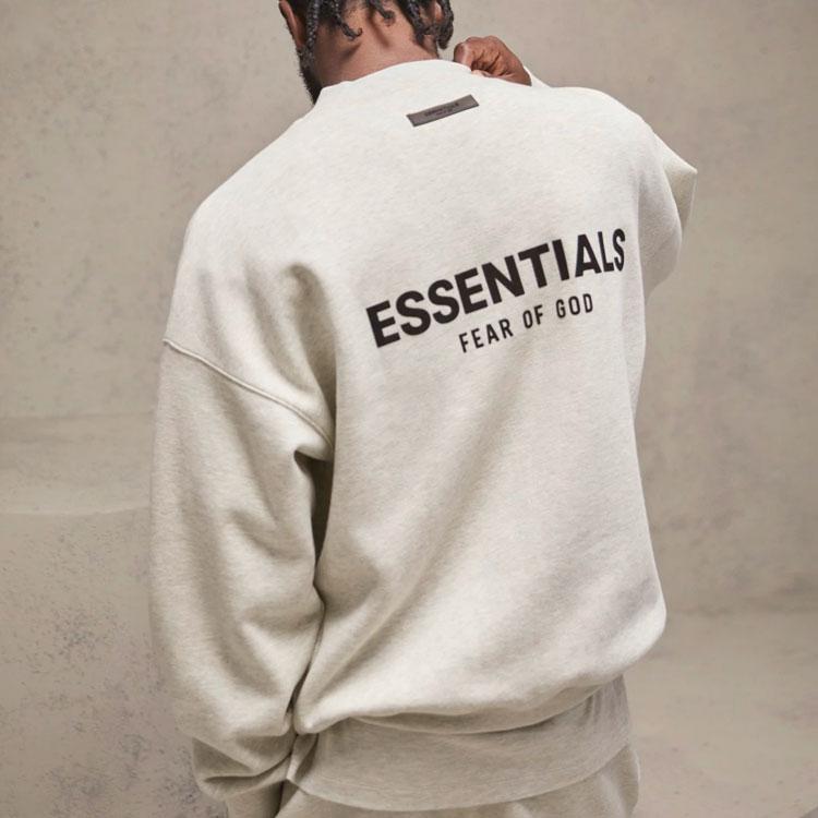 Fear of God Essentials Флисовая толстовка с круглым вырезом и вельветовым логотипом SS22 Унисекс Свитшот Темно-овсяный FOG-SS22-614