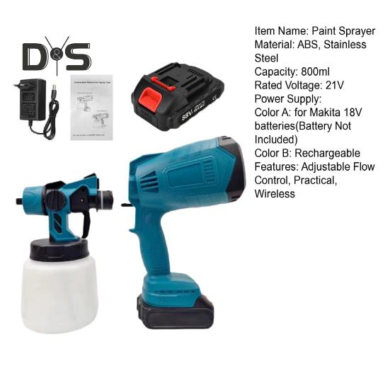 Беспроводной краскопульт со съемным баком, 3 режима распыления, регулируемый расход, ручной краскопульт с питанием от аккумулятора