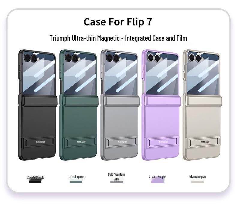 Тонкий чехол для Samsung Z Flip7 с подставкой Triumph, полная защита, защита от падений, однотонный, защита шарнира