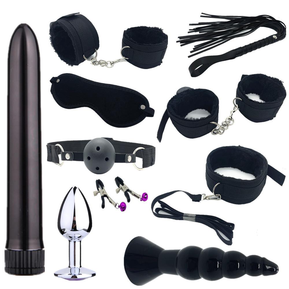 Сексуальный нейлоновый комплект БДСМ, плюшевый секс-бондажный набор, наручники, секс-игра, кнут, кляп, зажим для сосков, секс-игрушка