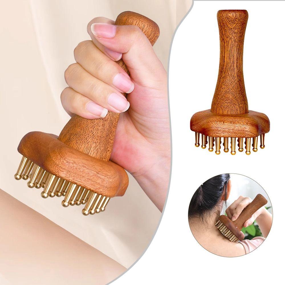 Wooden Handle Wood Massage Brush Copper Head Body Sculpting Tool Meridian Massager Full Body