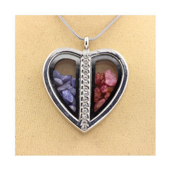 Pierres et Minéraux. Collier Tanzanite + Spinelle brut. Modèle coeur.