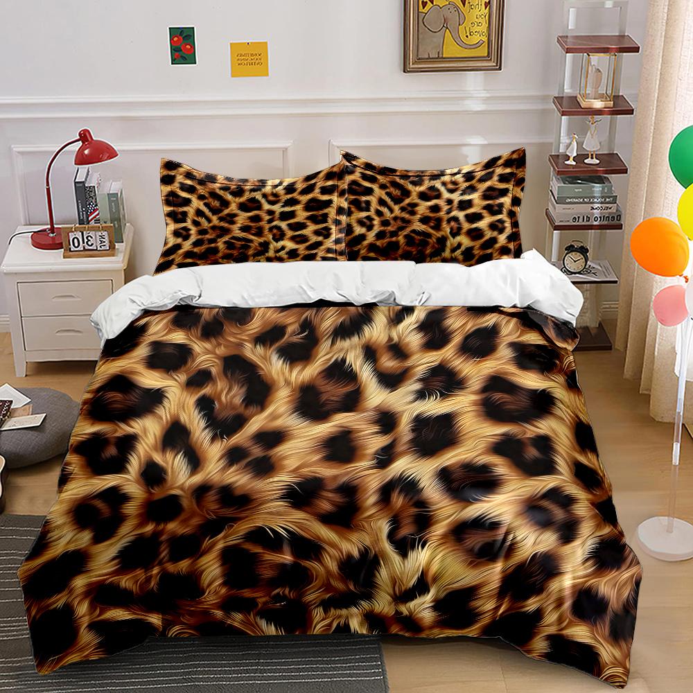 Leopard fur texture background Bedding Set for Kids Luxury Gift 3pcs Digital Print Comforter Set Soft Comfortable Breathable