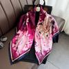 90cm Square Scarf Retro Floral Print Silk Scarfs Neck Scarves Headscarf Wraps Shawls Hijabs for Woman Satin Bandana Head Scarf
